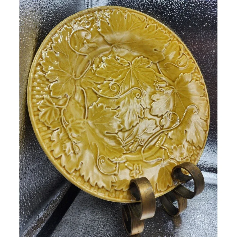Bordallo Pinheiro Squash Leaf Dinner Plates Autum Orchard Mustard/Yellow(2)READ!